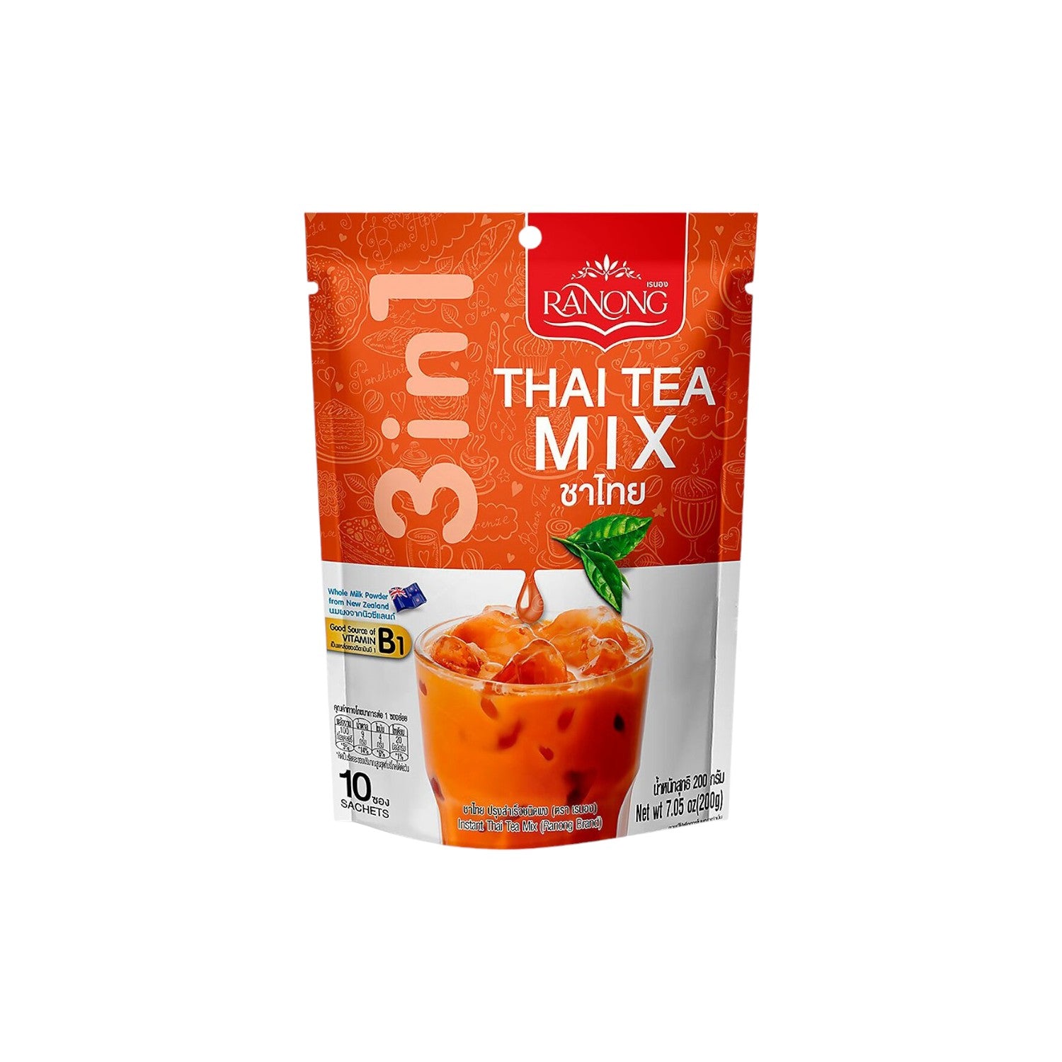 RANONG 3 in 1 Instant Thai Tea Mix 200g. (10 sachets)