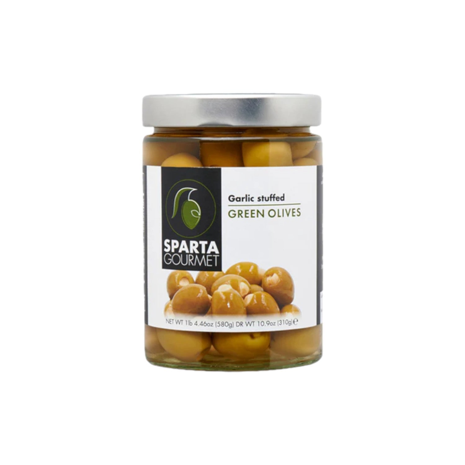 Sparta Gourmet Garlic Stuffed Green Olives 580g. (Drained Wt 310g)