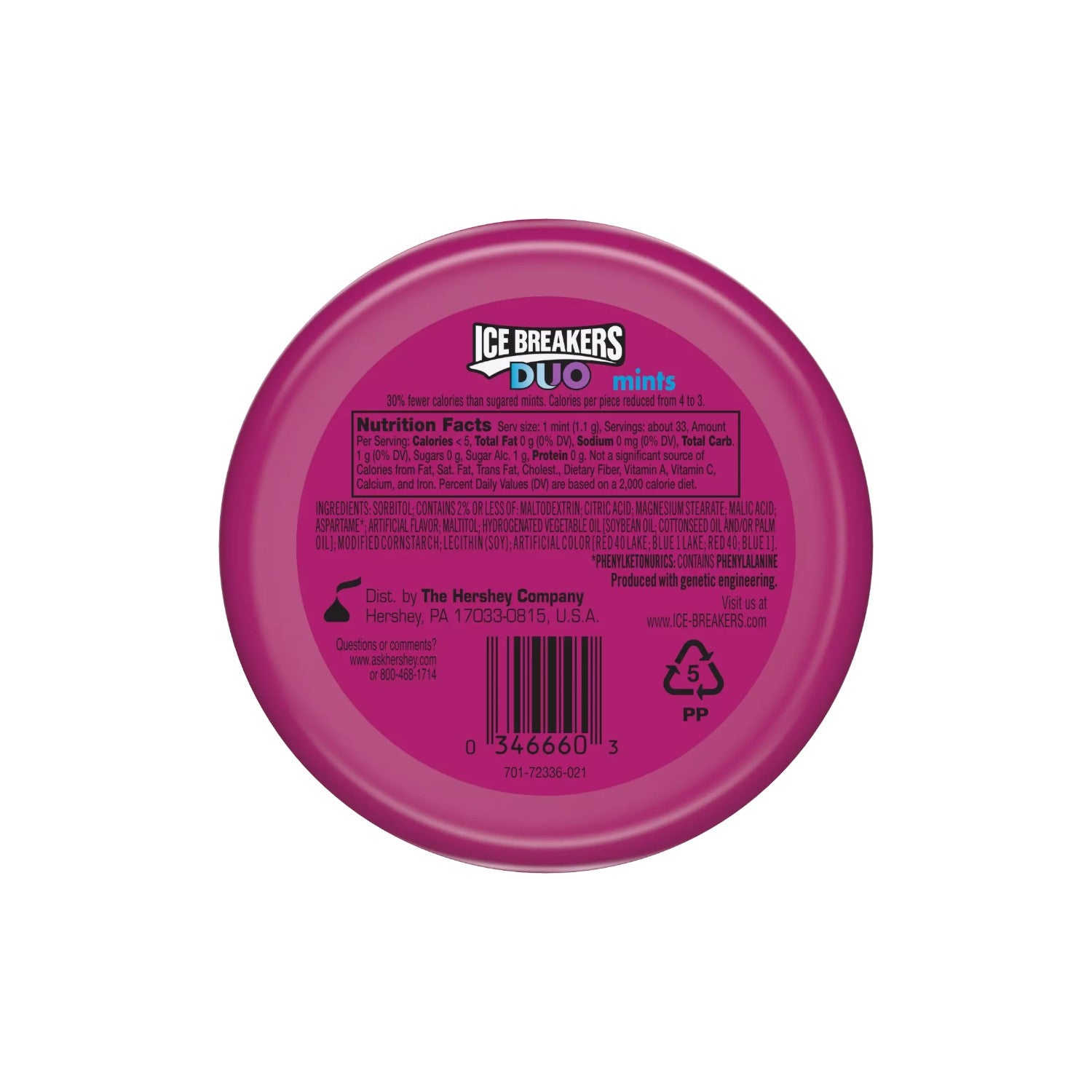 ICE BREAKERS DUO Raspberry Sugar Free Mints 36g.