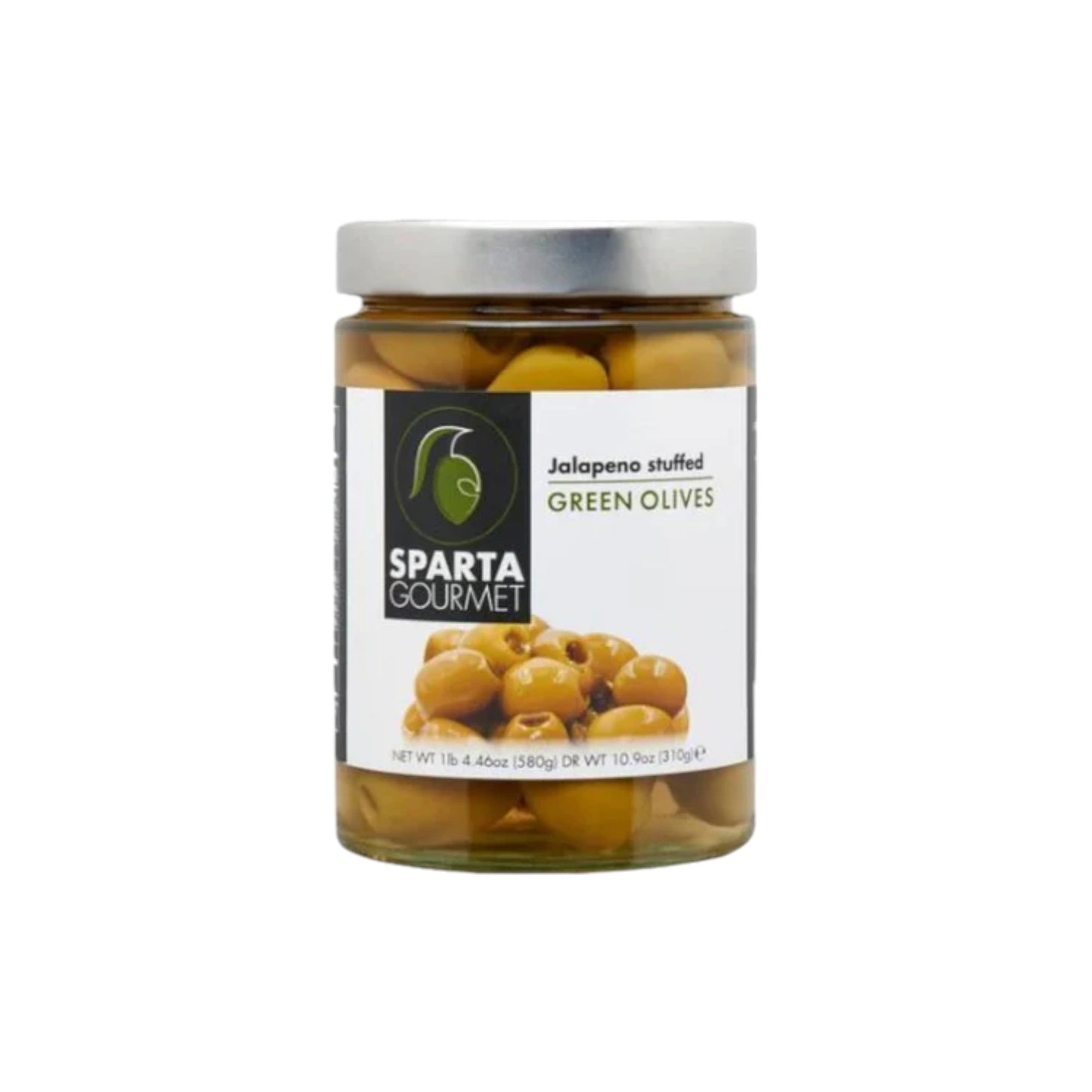 Sparta Gourmet Jalapeno Stuffed Green Olives 580g. (Drained Wt 310g)