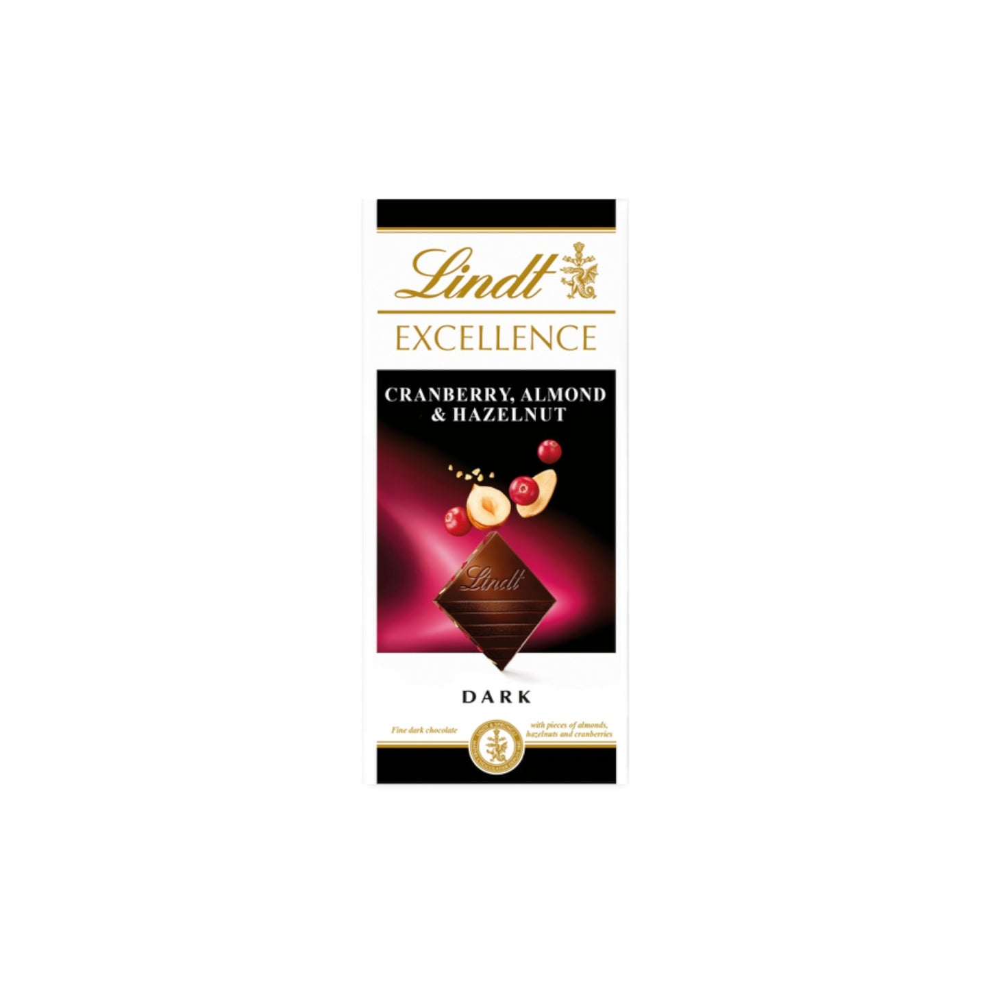 Lindt Excellence Dark Cranberry, Almond & Hazelnut Bar 100g.