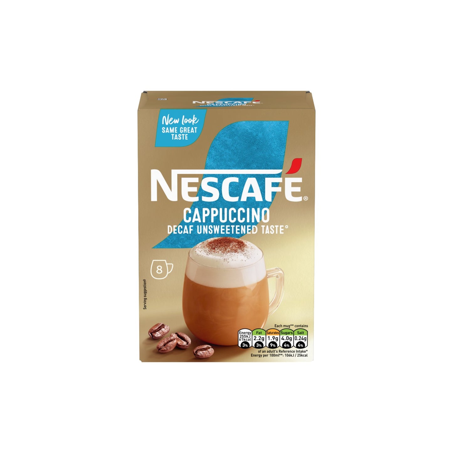 NESCAFE Decaf Cappuccino Unsweetened Taste (8 x 15g ) Sachets.