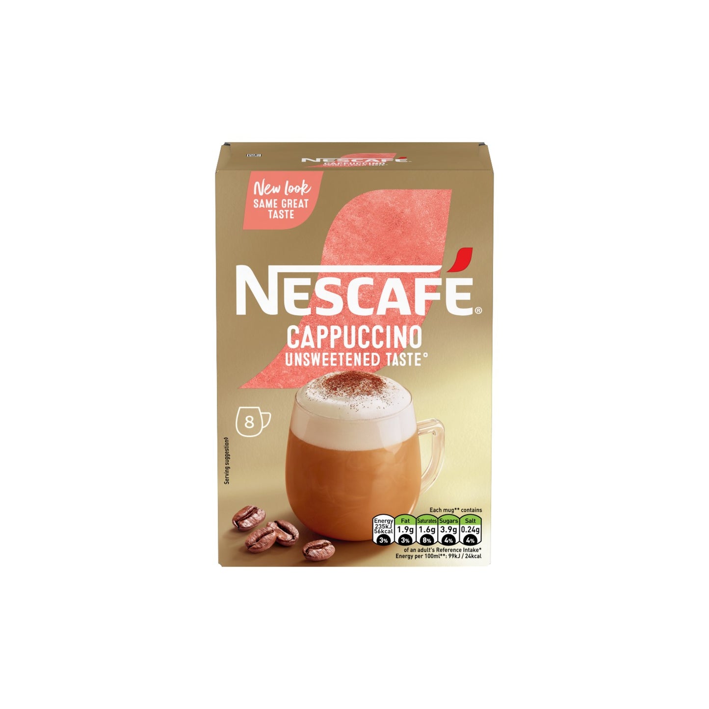 NESCAFE Cappuccino Unsweetened Taste (8 x 14g ) Sachets.