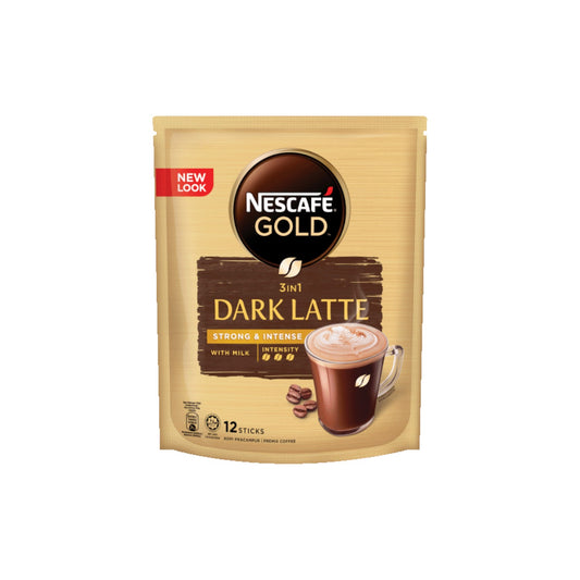 NESCAFE Gold 3 in 1 Dark Latte Instant Coffee (Strong & Intense) 12 Sticks.