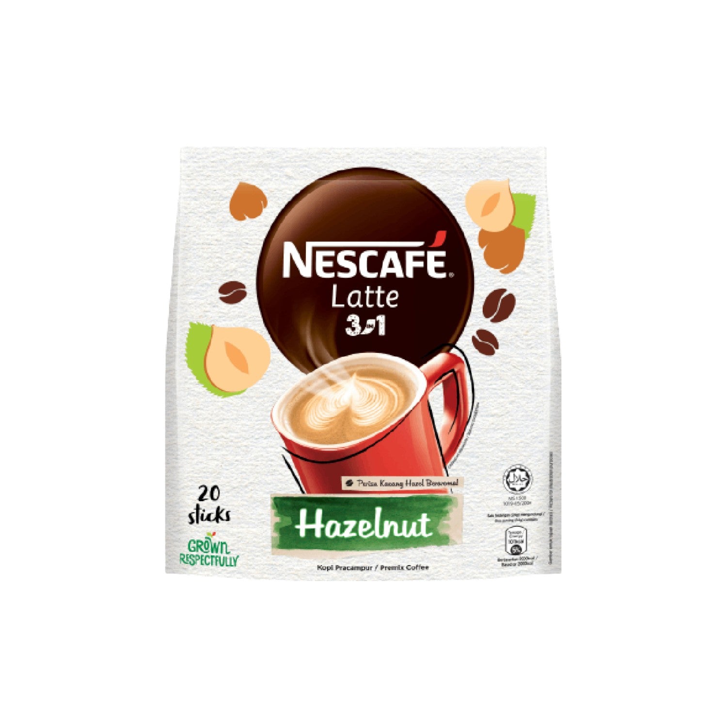 NESCAFE 3 in 1 Latte Hazelnut Instant Coffee 20 Sticks.