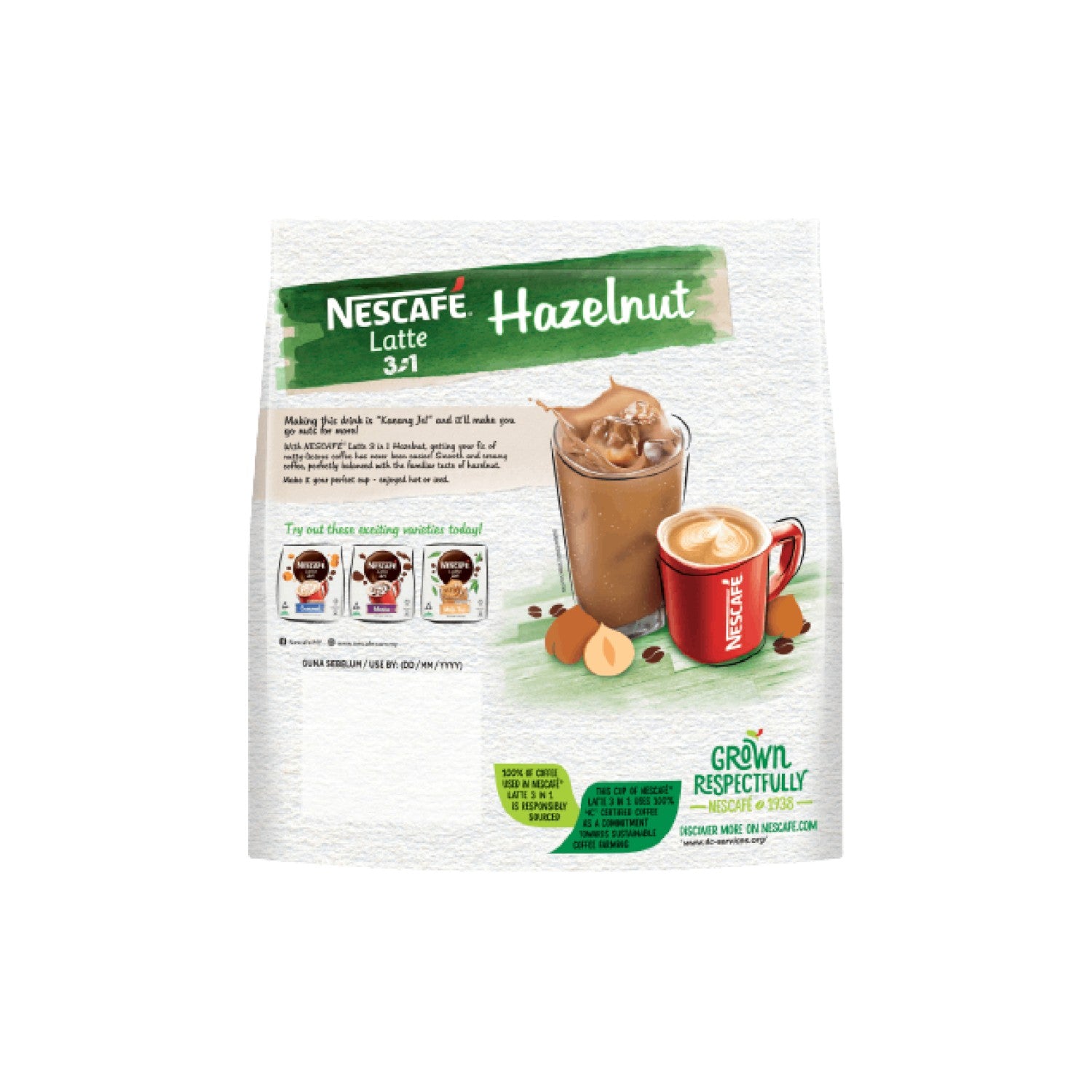 NESCAFE 3 in 1 Latte Hazelnut Instant Coffee 20 Sticks.