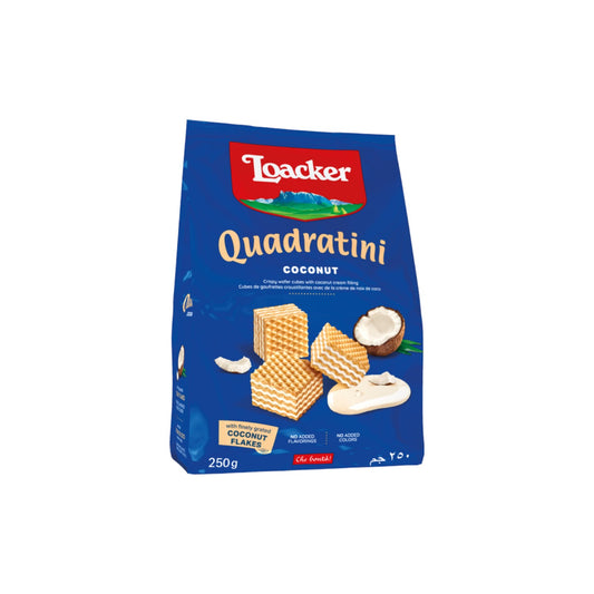 Loacker Quadratini Coconut Crispy Wafer 250g.