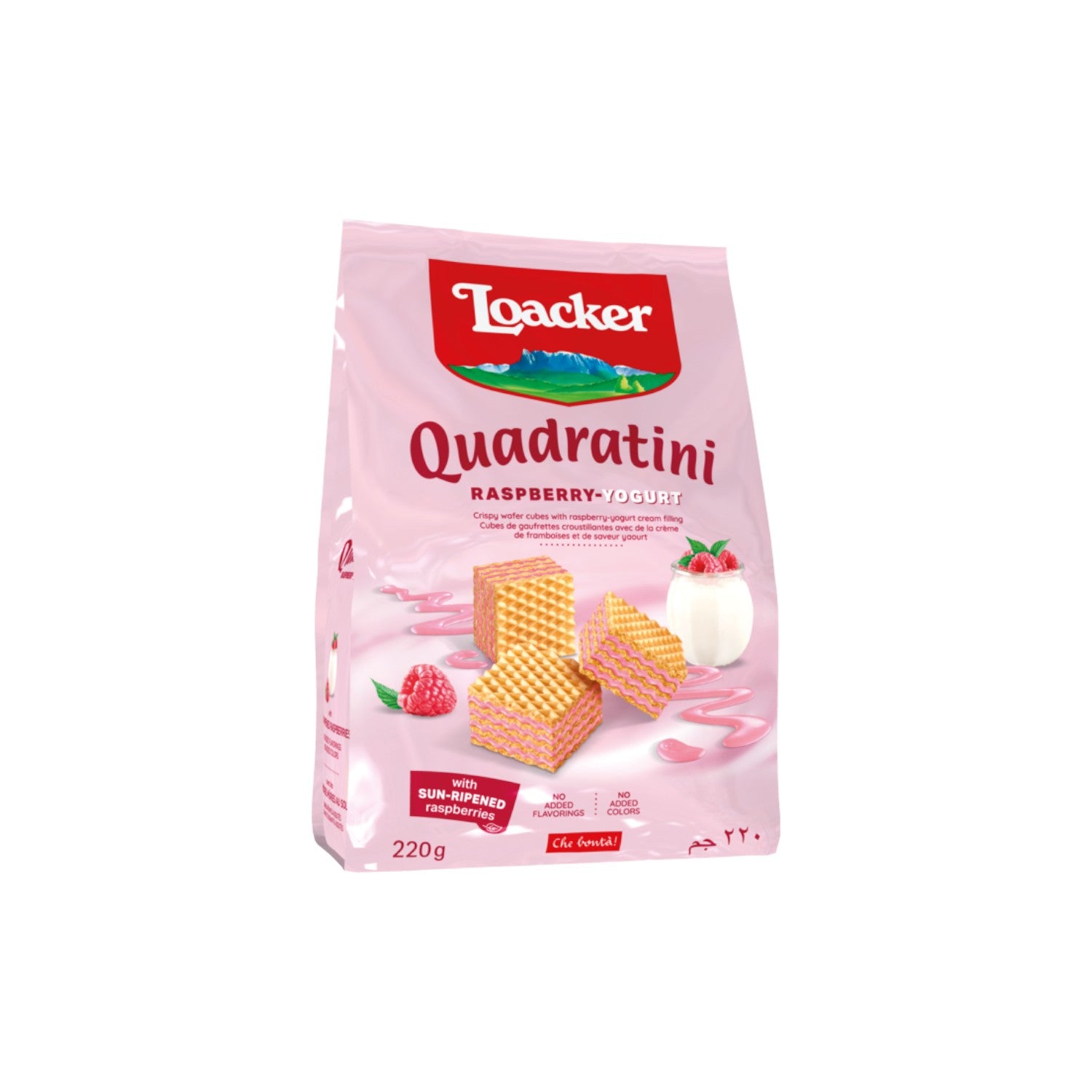 Loacker Quadratini Raspberry Yoghurt Crispy Wafer 220g.