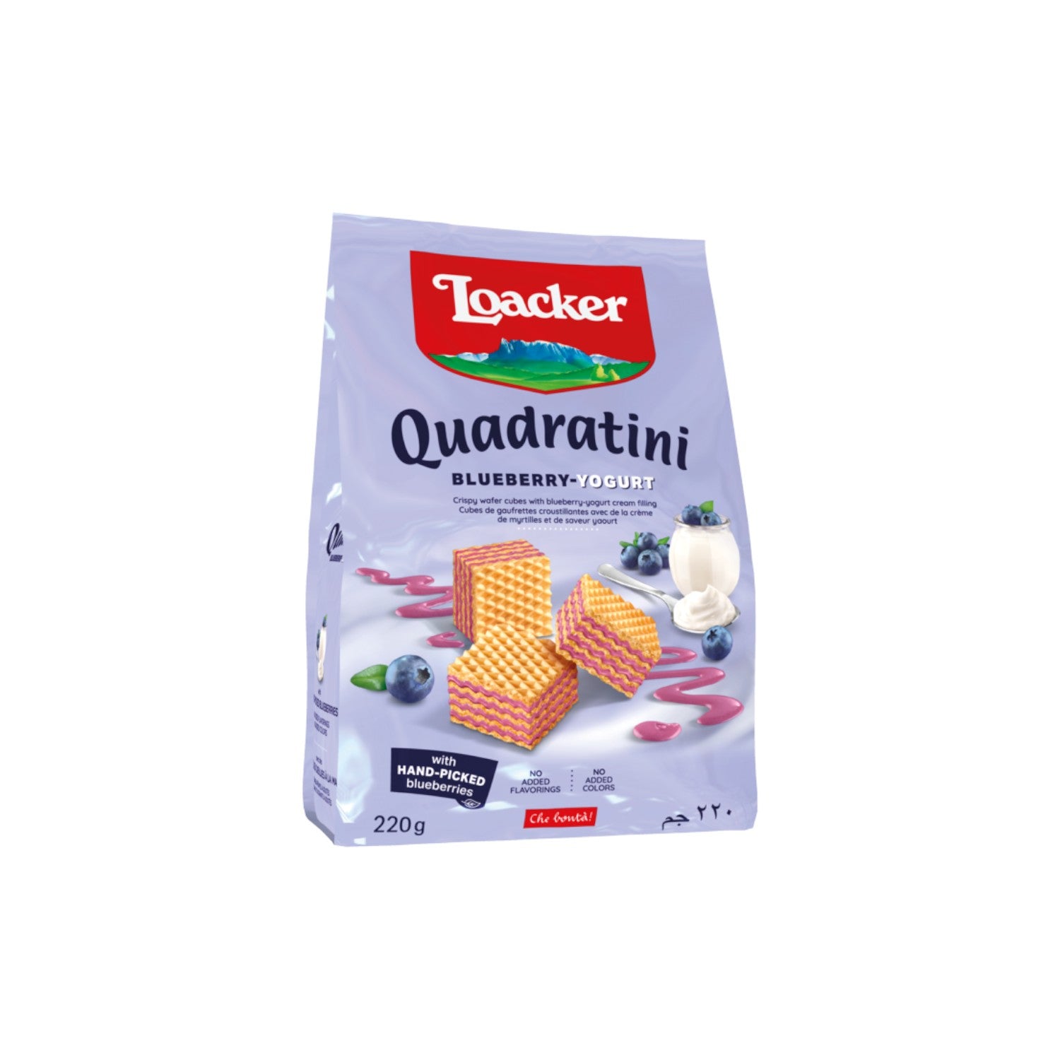 Loacker Quadratini Blueberry Yoghurt Crispy Wafer 220g.