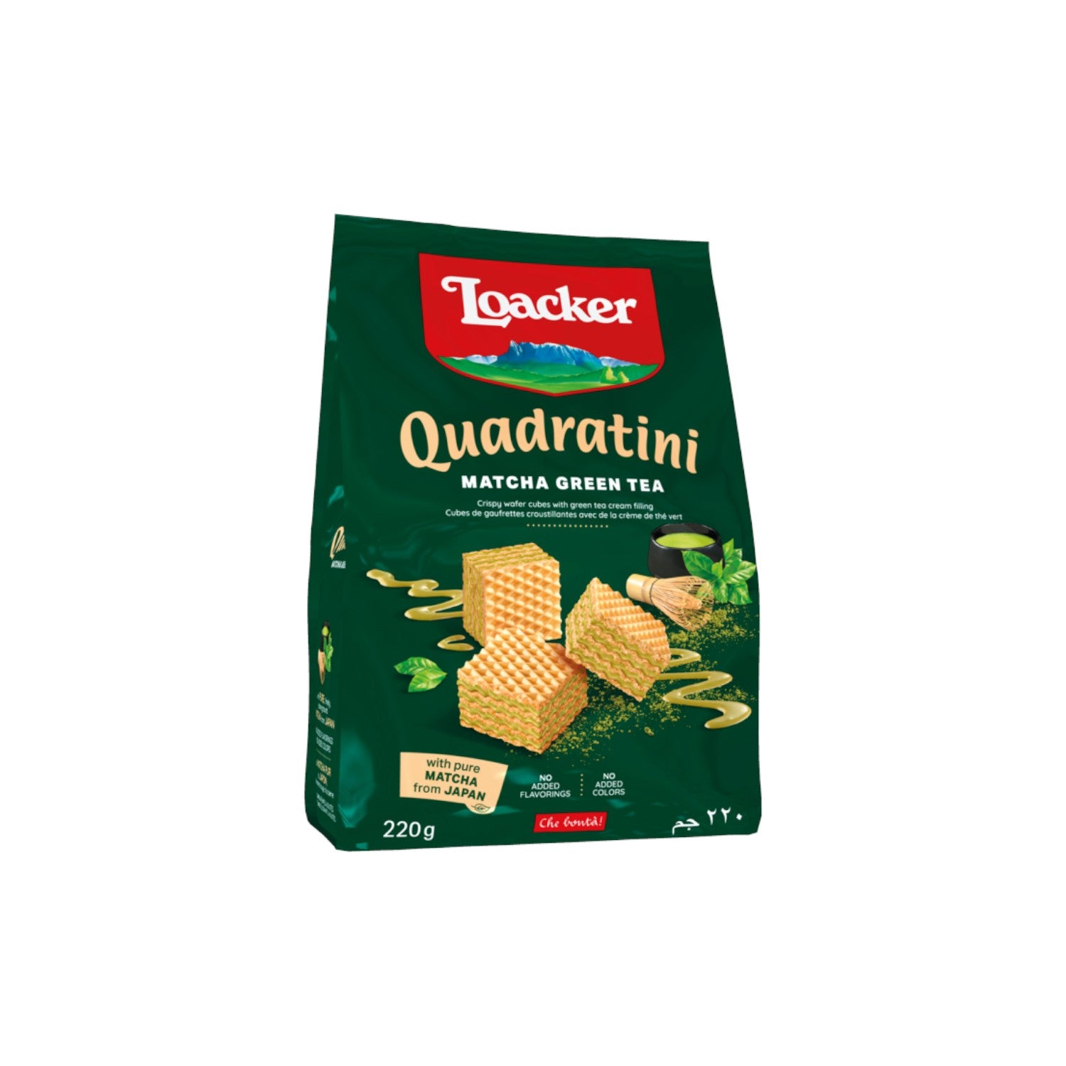 Loacker Quadratini Matcha Green Tea Crispy Wafer 220g.