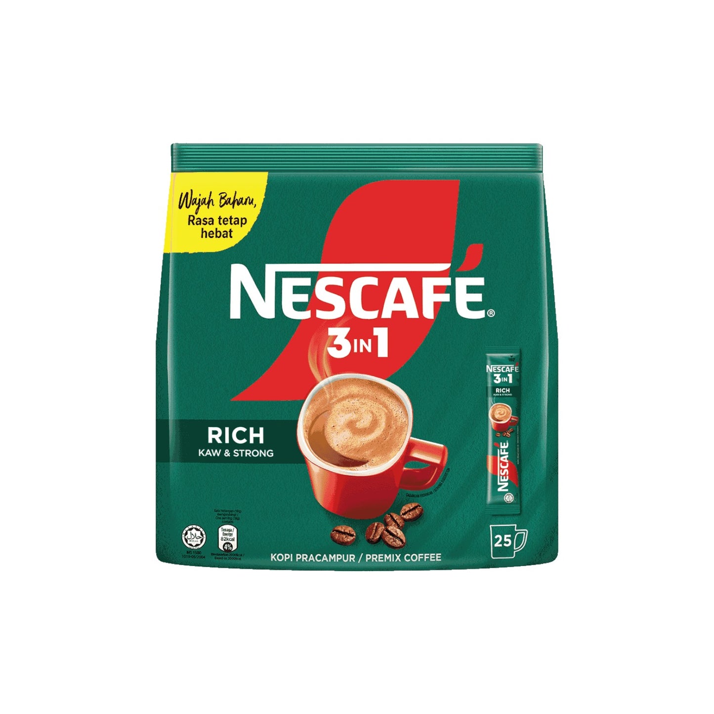 NESCAFE 3 in 1 Rich Instant Coffee (Kaw & Strong) 25 Sticks.