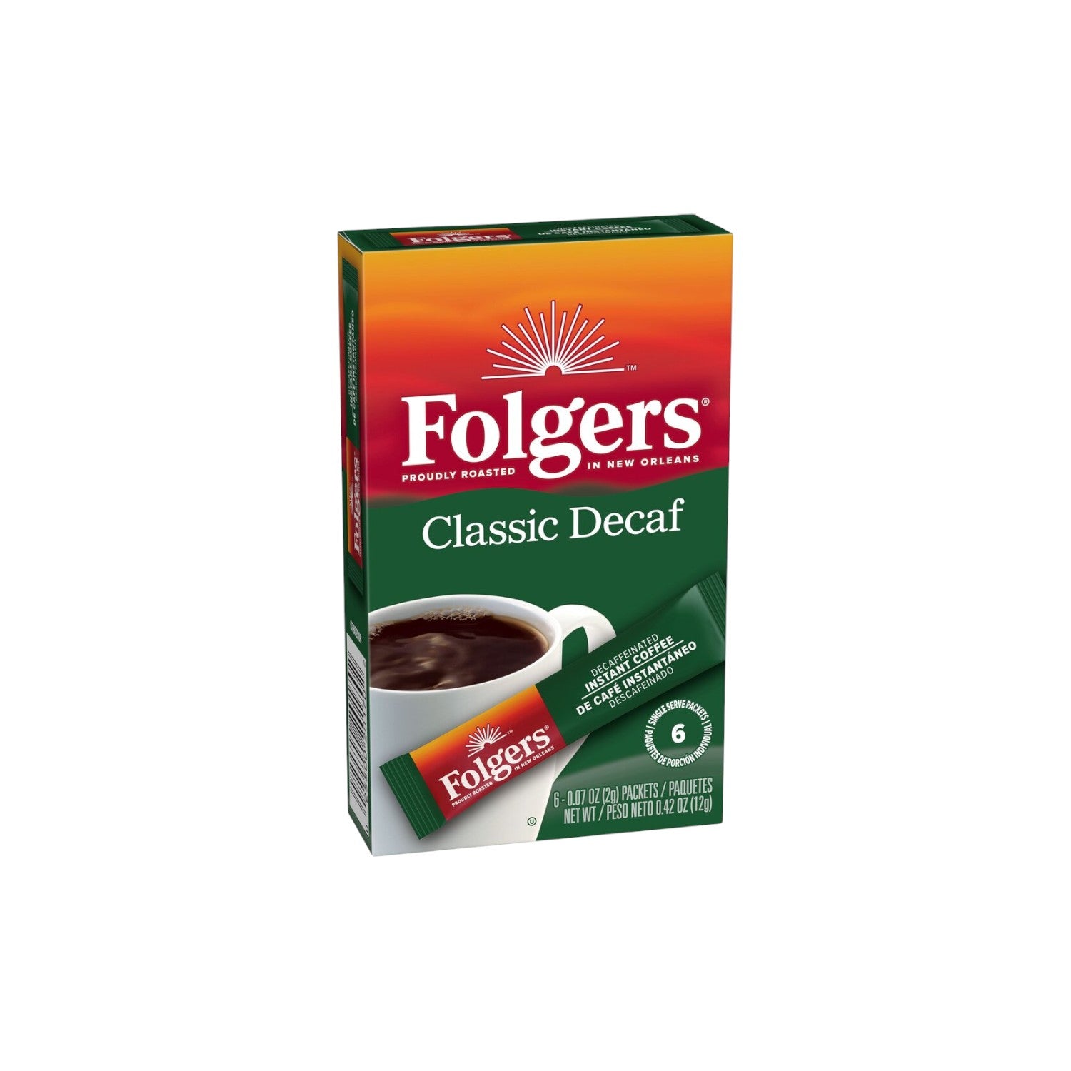 Folgers Classic Decaf Instant Coffee 12g (6 singles)