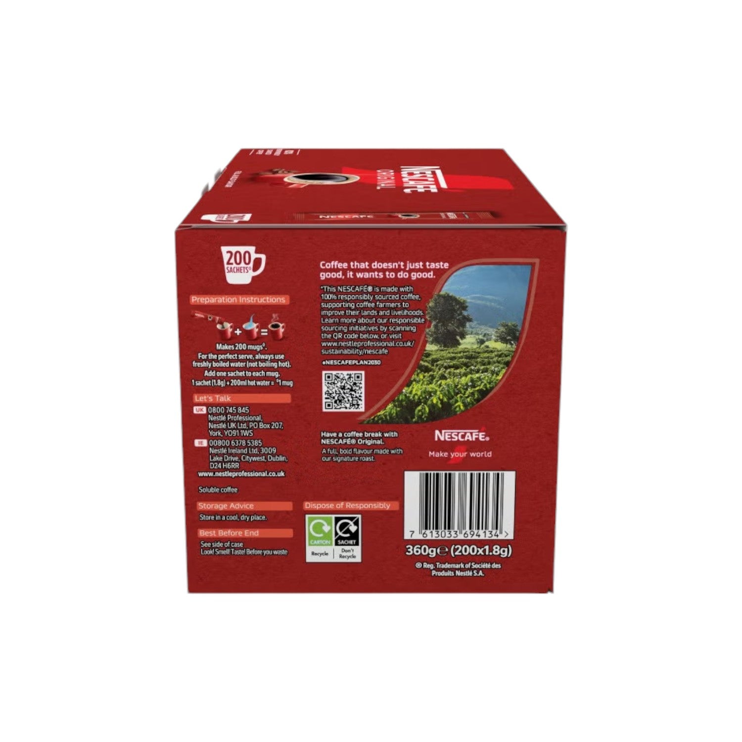 NESCAFE Original Instant Coffee Sachets (200 x 1.8g Sticks).